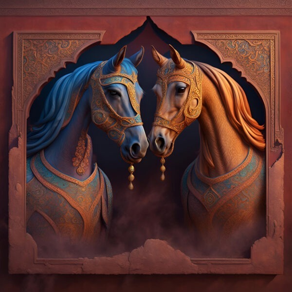 tableau de chevaux arabes dans un cadre amoureux